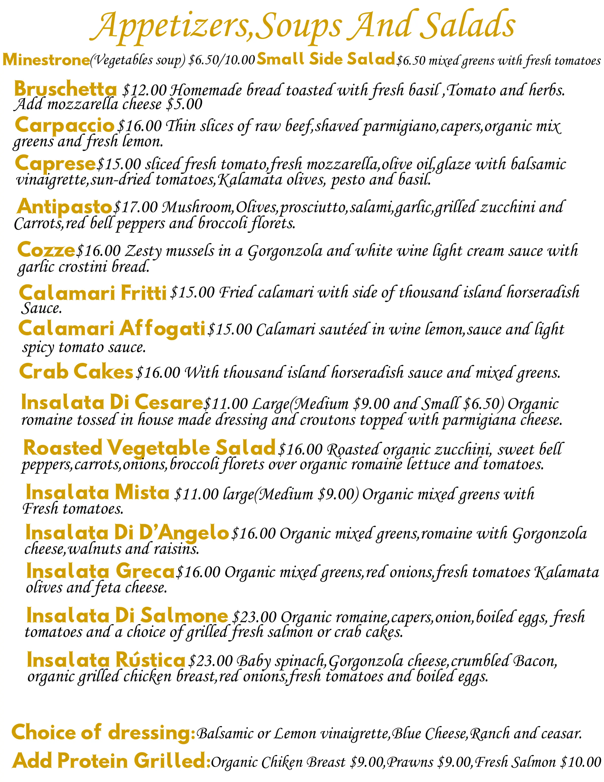 Ristorante D’Angelo’s Italian Kitchen Dinner Menu #1.
