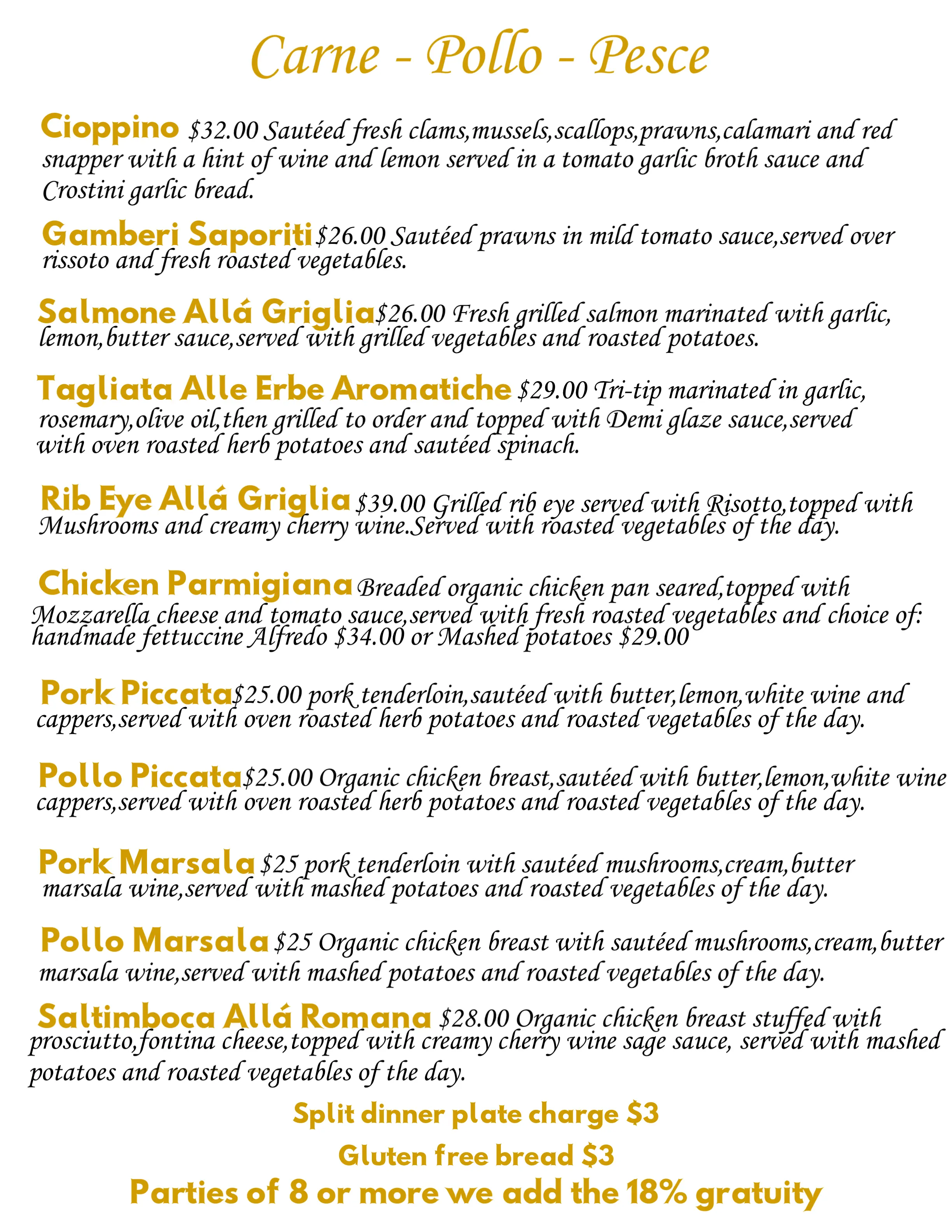 Ristorante D’Angelo’s Italian Kitchen Dinner Menu #3.