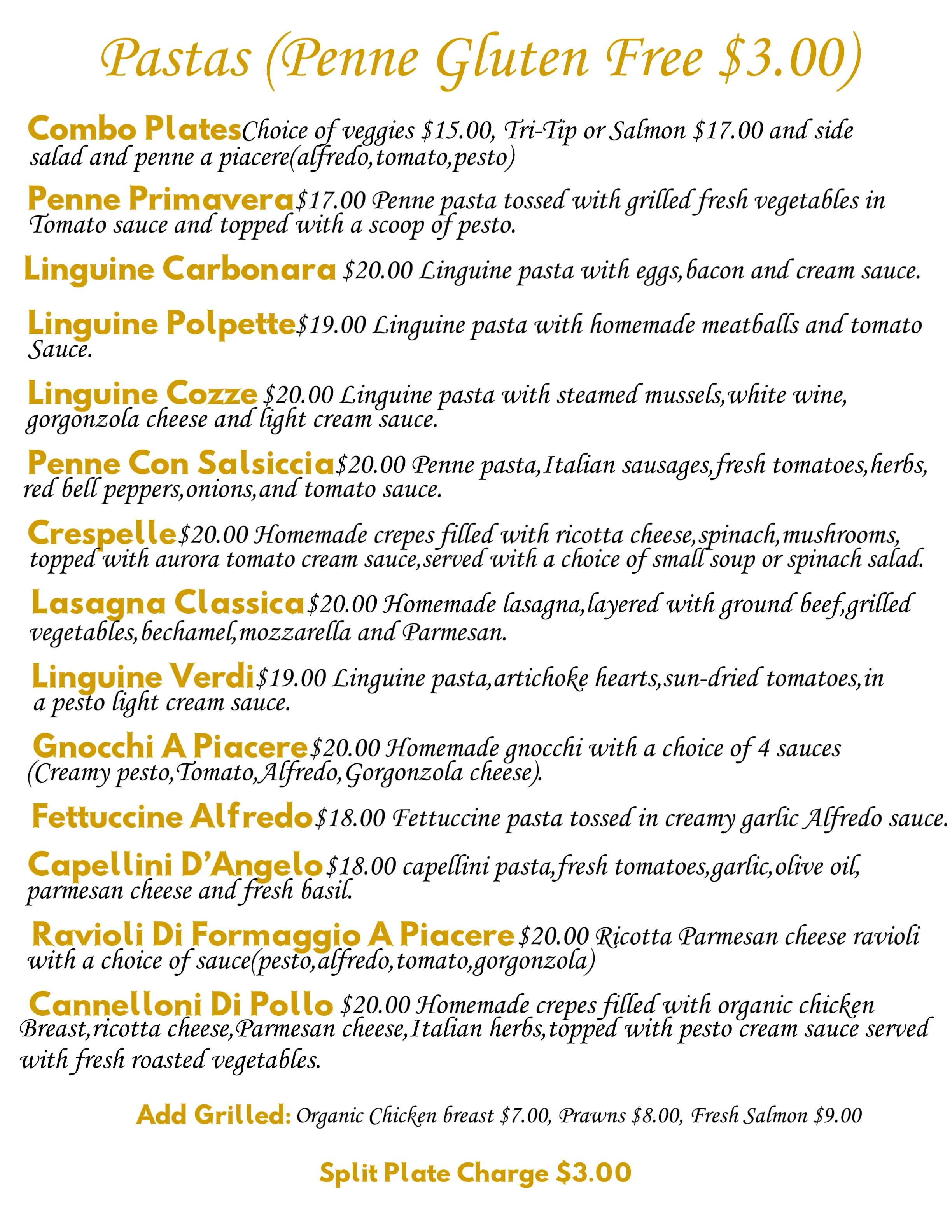 Ristorante D’Angelo’s Italian Kitchen Lunch Menu #2